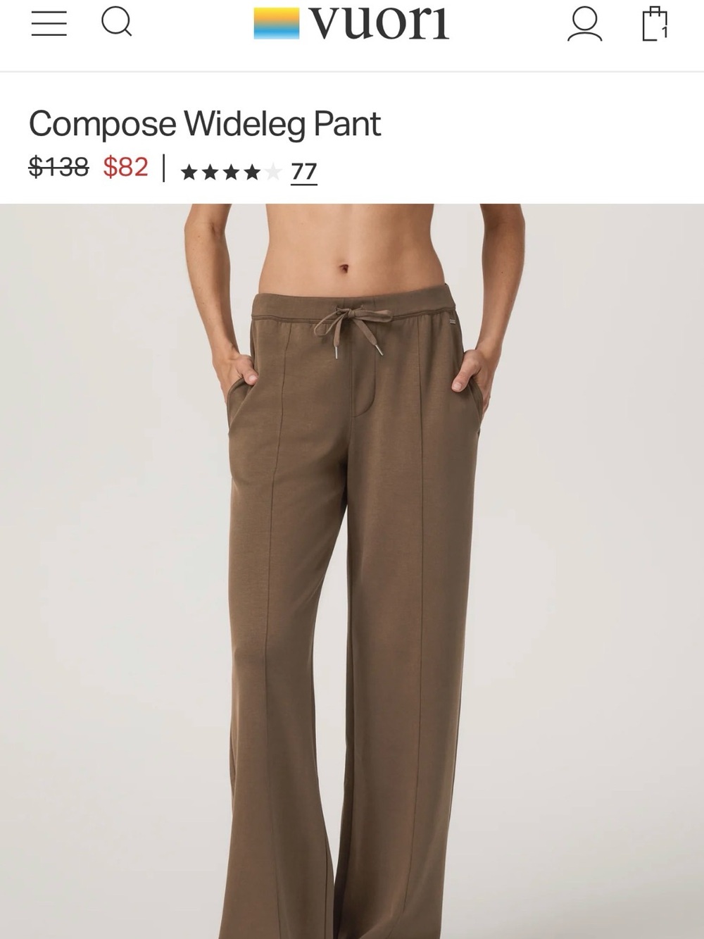 Vuori Compose Wideleg Pant in taupe
